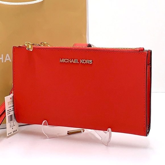 MICHAEL KORS Lg Double Zip Leather Smartphone Wallet DARK SANGRIA COLOR - Picture 1 of 16